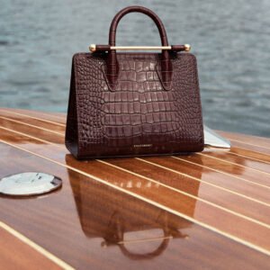 Strathberry Mini Tote — Croc-Embossed Burgundy – view 1